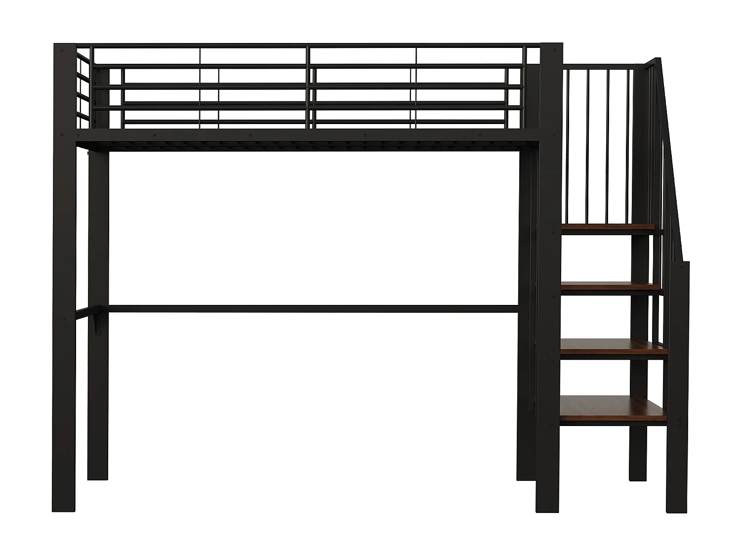 Cama mezanino 90×200 cm - com escada - com grades de segurança - grande armazenamento sob a cama - preto (colchão não incluído)