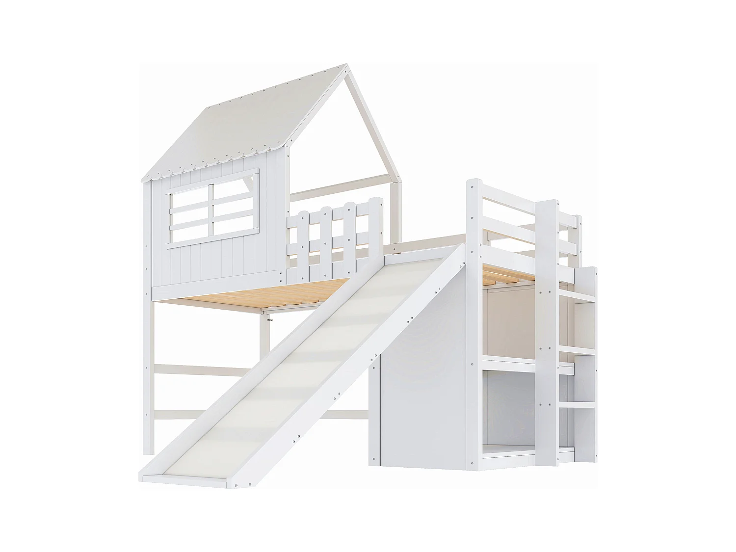 Lit enfanté 90 x 200 cm - avec échelle de sécurité - avec toboggan - avec compartiment de rangement - blanc (matelas non inclus)