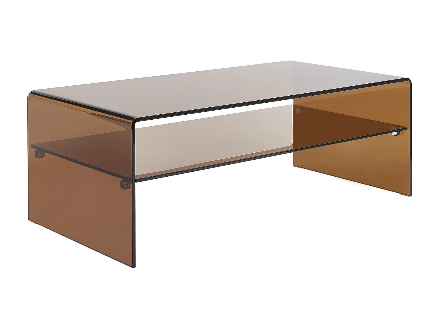 Table basse double plateau en verre trempé - Brun - STILEOS