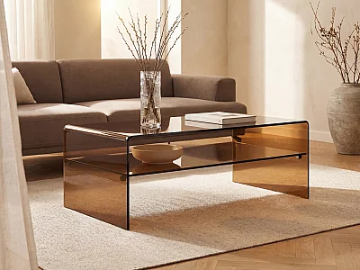 Salontafel met dubbel blad van gehard glas - Bruin - STILEOS