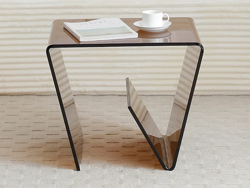 Table d'appoint en verre trempé courbé - Brun - ZENIA