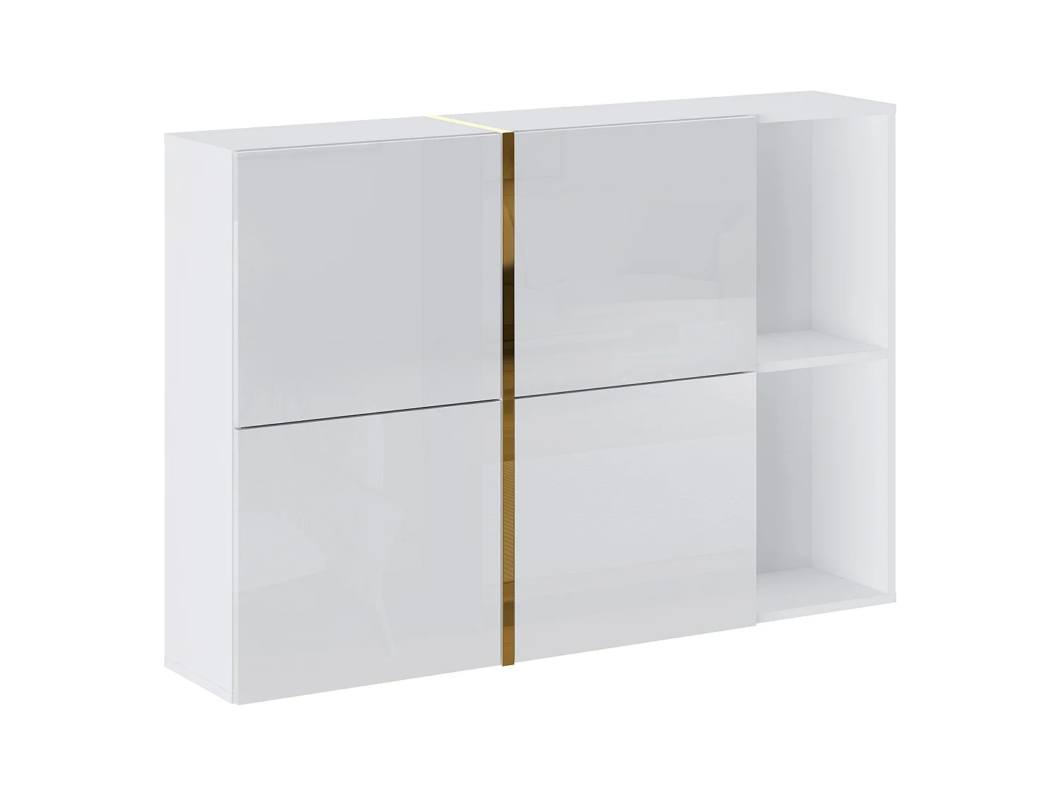 Skoskab med 4 klap-rum og 2 nicher - Hvid og guld - MARZIALO