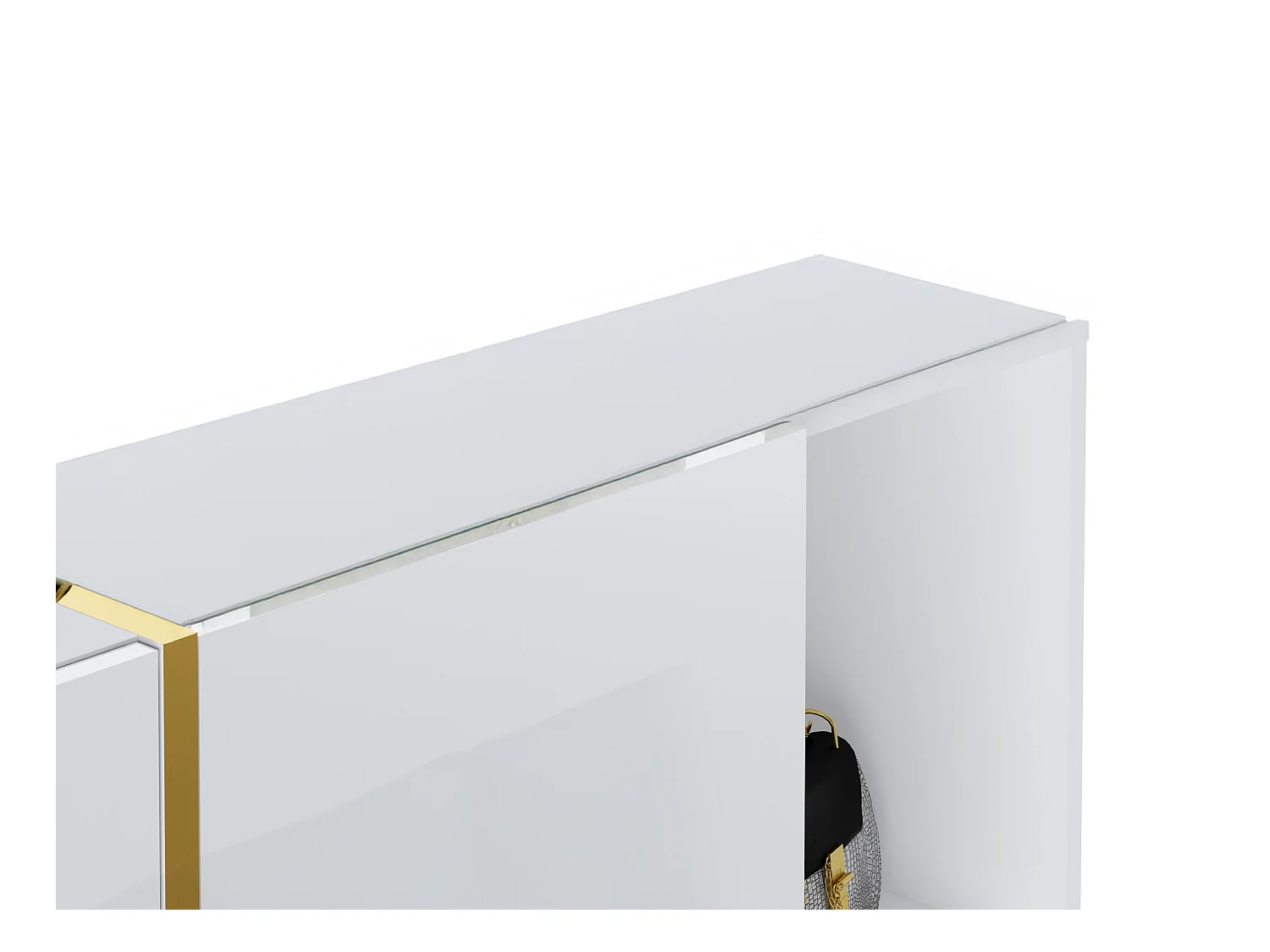 Skoskab med 4 klap-rum og 2 nicher - Hvid og guld - MARZIALO