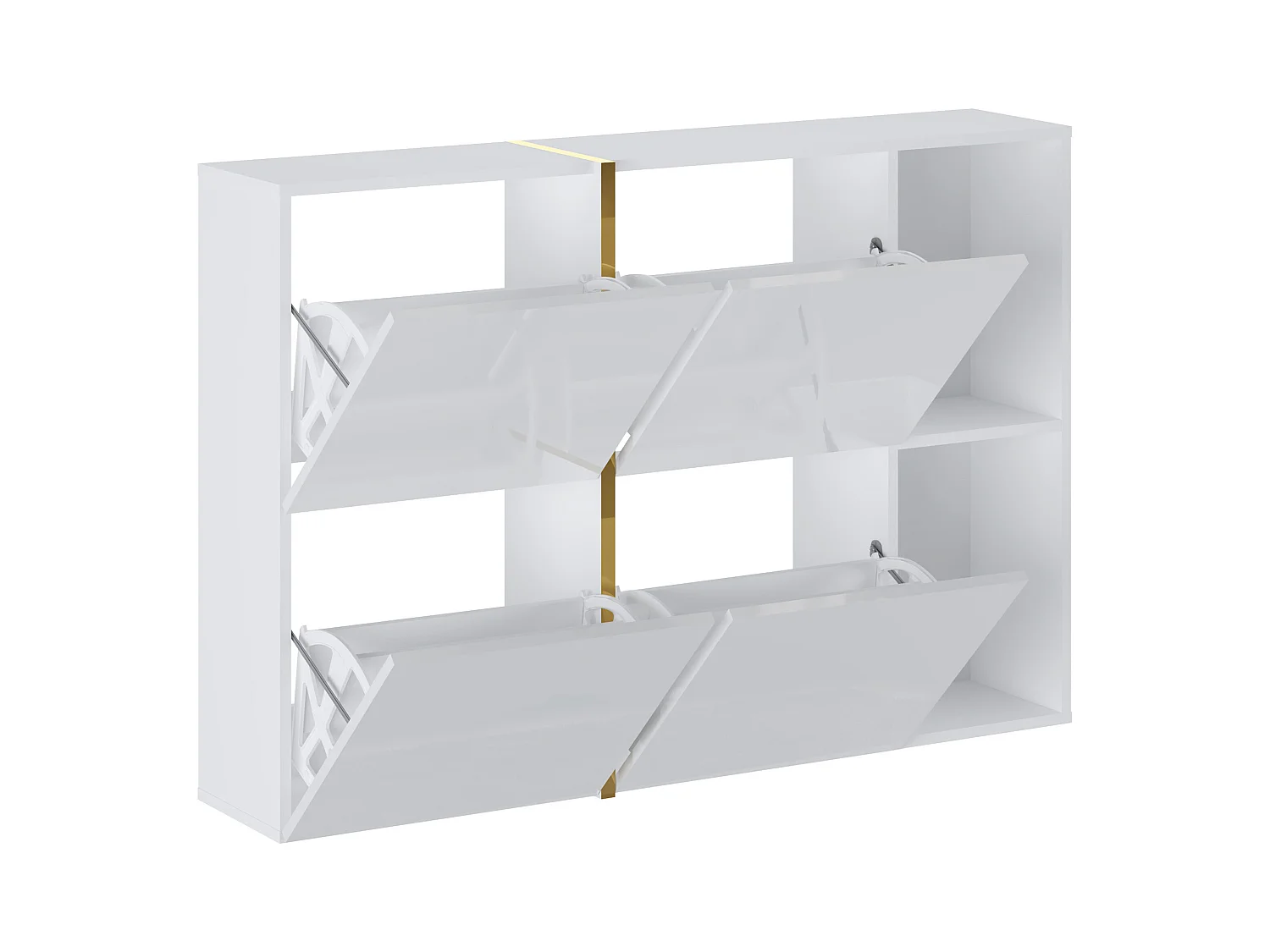 Skoskab med 4 klap-rum og 2 nicher - Hvid og guld - MARZIALO