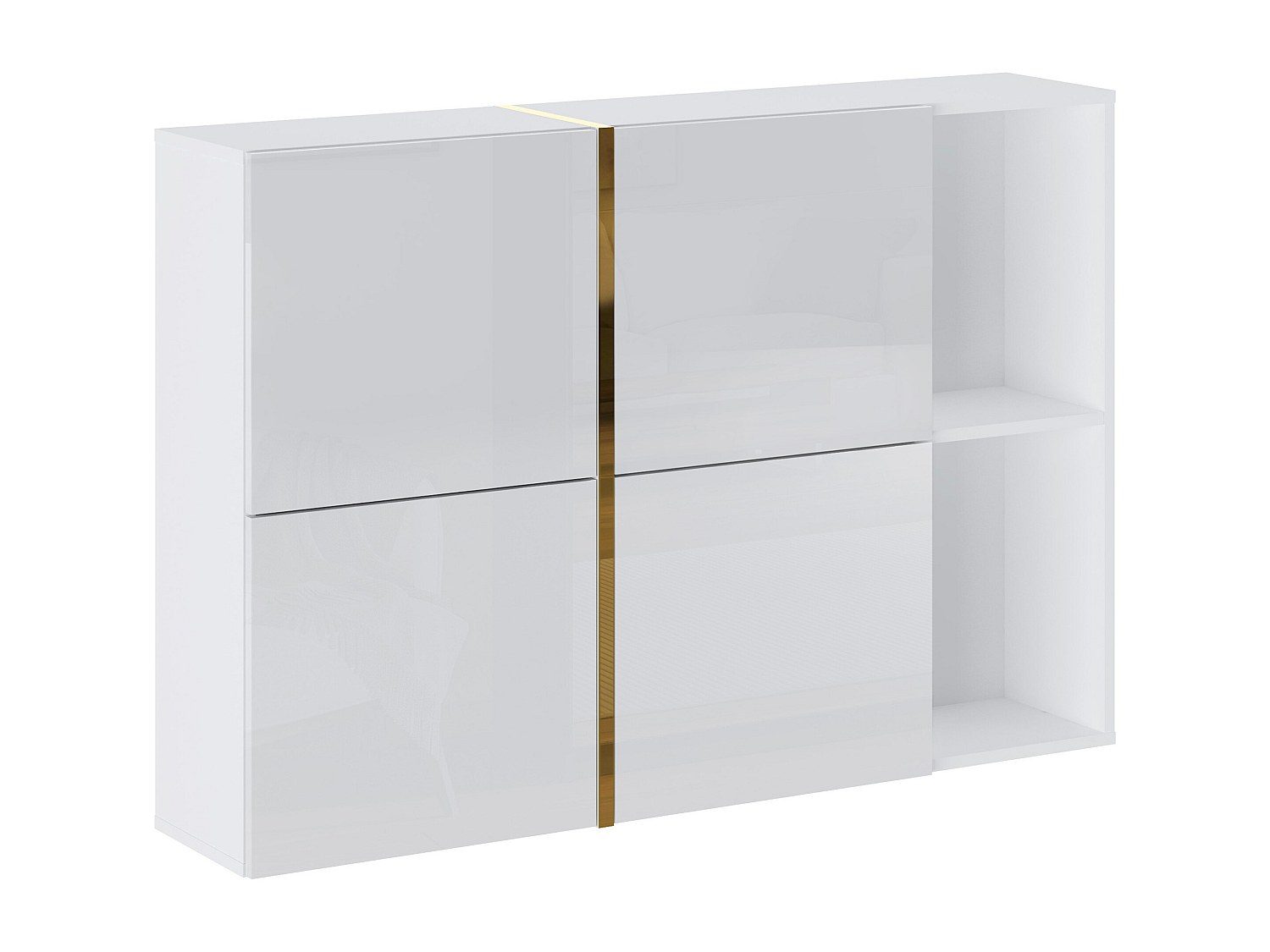 Schuhschrank - 4 Klappenfächer & 2 Nischen - Weiß & Gold - MARZIALO günstig online kaufen