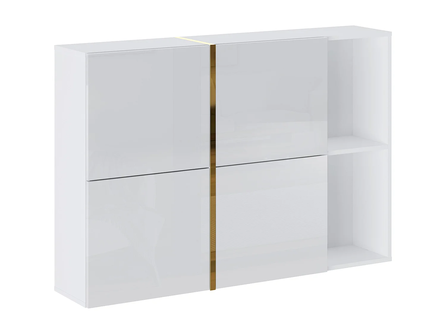 Meuble à chaussures avec 4 compartiments abattants et 2 niches - Blanc et doré - MARZIALO