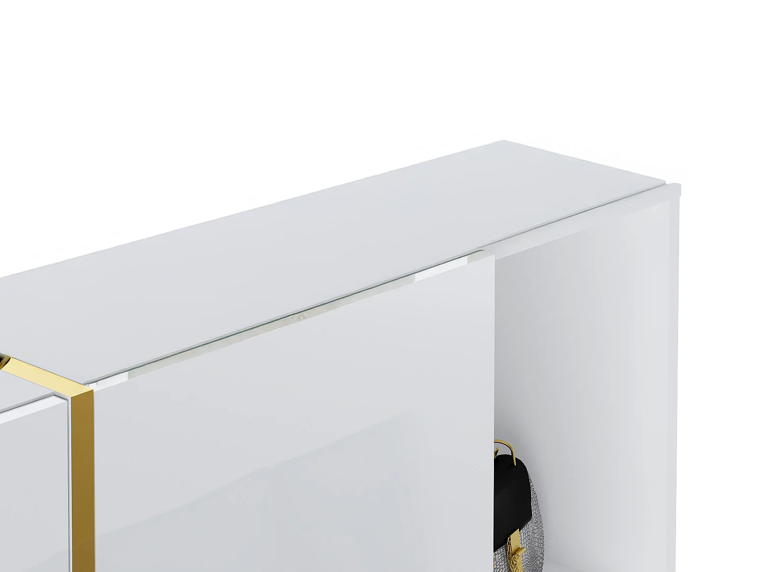 Meuble à chaussures avec 4 compartiments abattants et 2 niches - Blanc et doré - MARZIALO