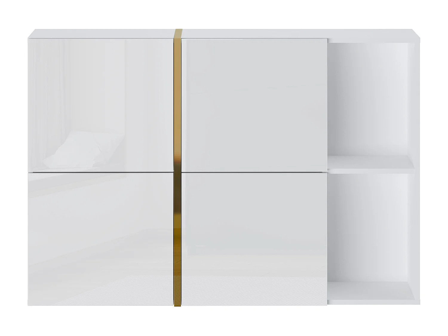 Meuble à chaussures avec 4 compartiments abattants et 2 niches - Blanc et doré - MARZIALO