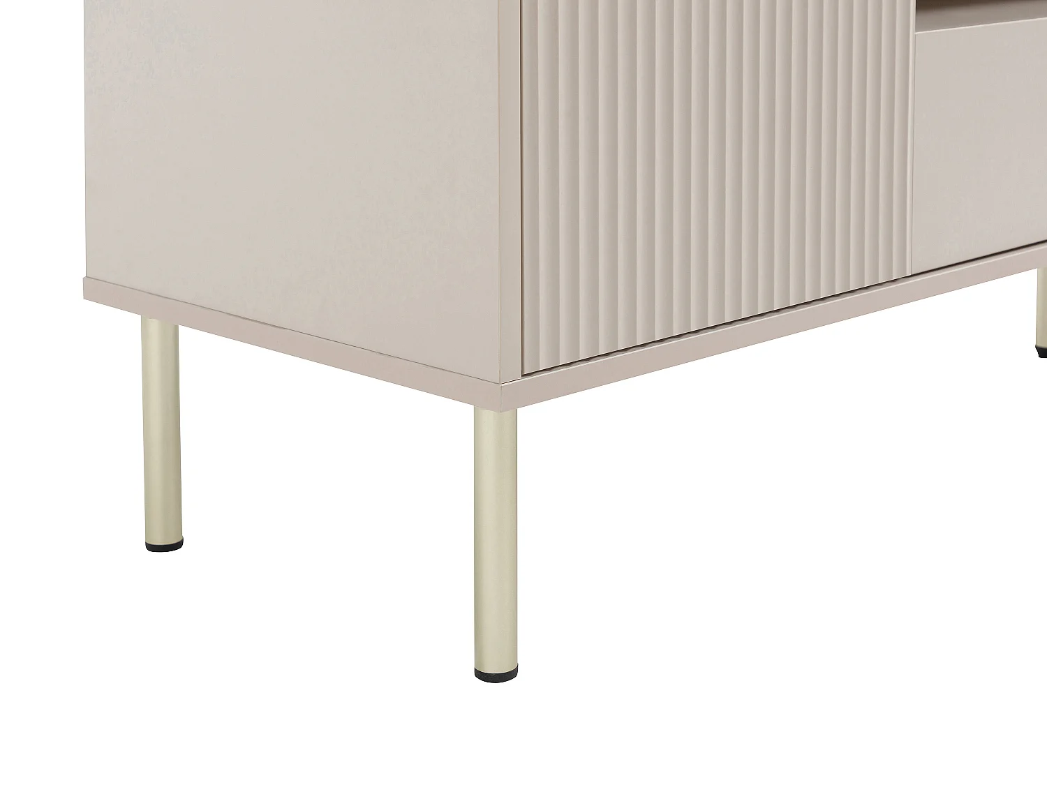 Meuble TV avec 2 portes, 2 tiroirs et 2 niches - Beige et doré - LUNAOR