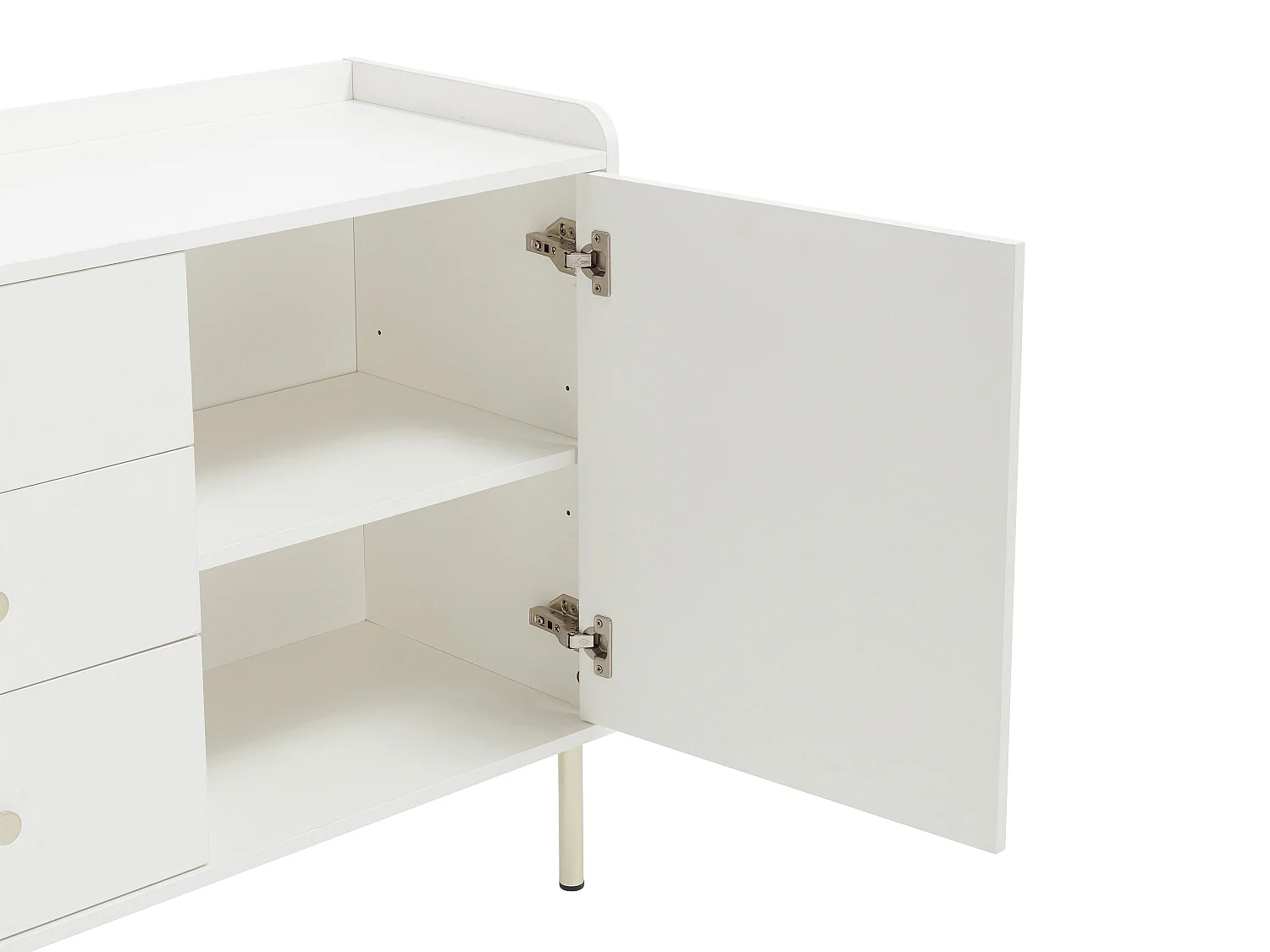 Buffet avec 2 portes, 3 tiroirs et 4 niches - Blanc et doré - LUNAOR