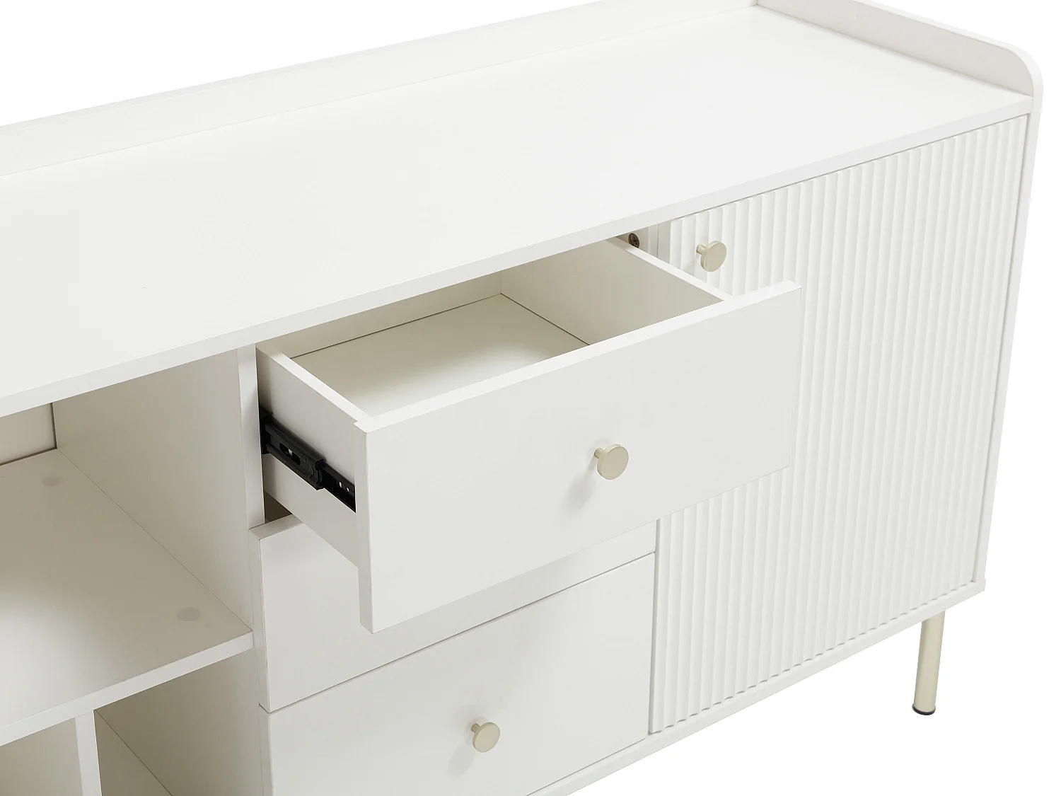 Buffet avec 2 portes, 3 tiroirs et 4 niches - Blanc et doré - LUNAOR