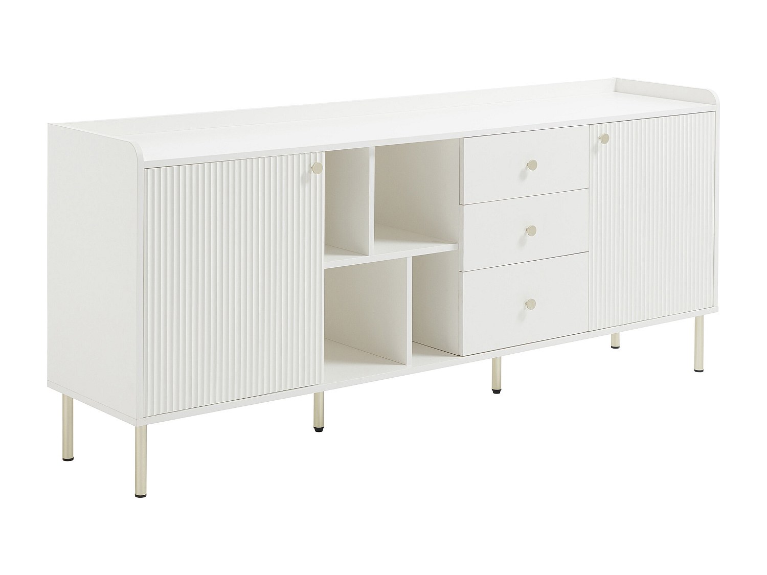 Sideboard mit 2 Türen, 3 Schubladen und 4 Fächern – Weiß & Gold – LUNAOR günstig online kaufen