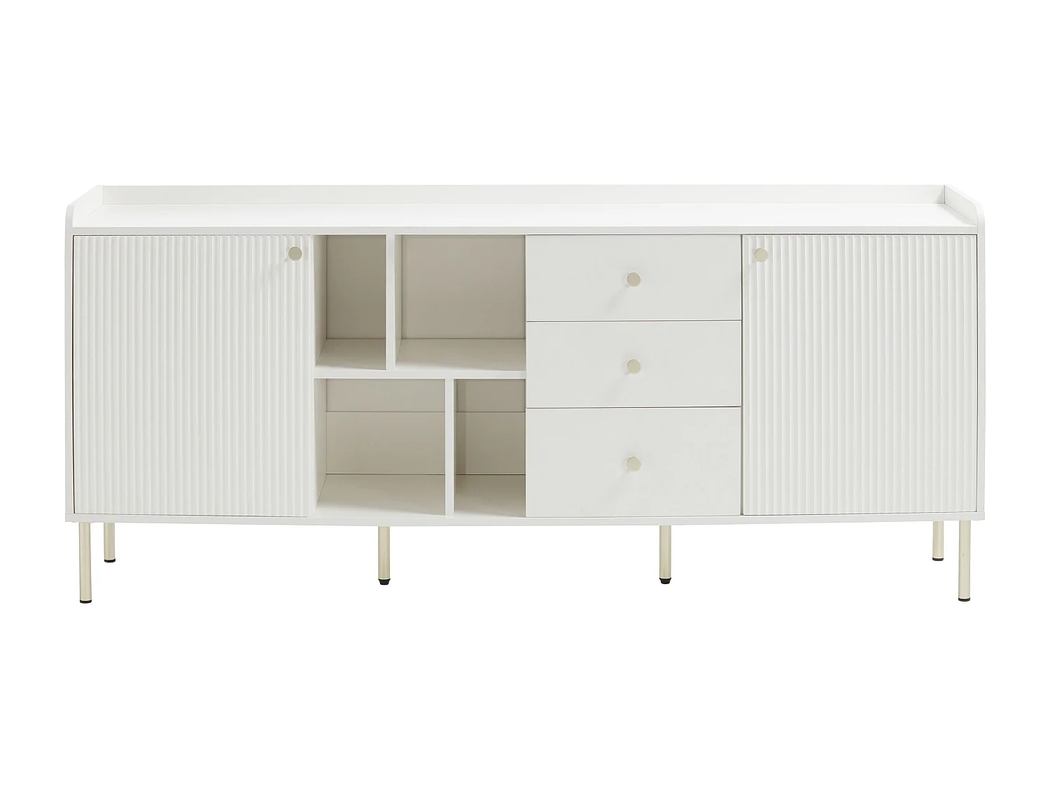 Buffet avec 2 portes, 3 tiroirs et 4 niches - Blanc et doré - LUNAOR