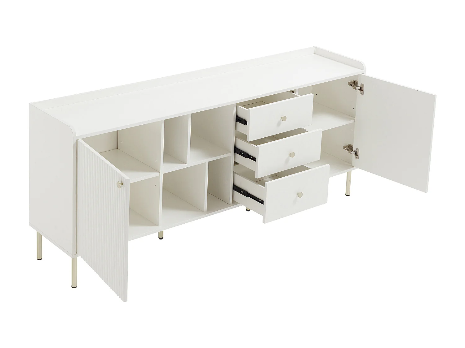 Buffet avec 2 portes, 3 tiroirs et 4 niches - Blanc et doré - LUNAOR