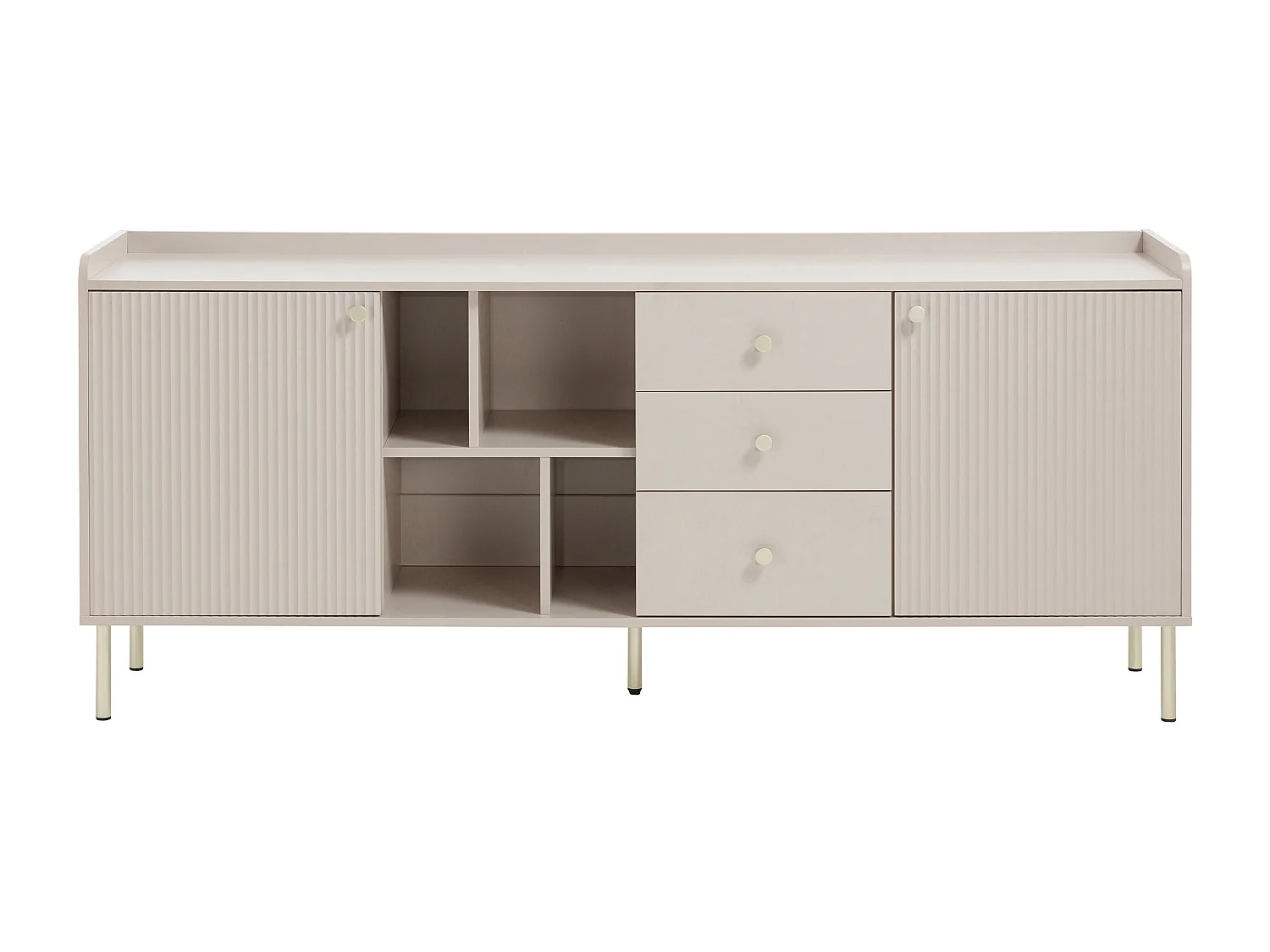 Buffet avec 2 portes, 3 tiroirs et 4 niches - Beige et doré - LUNAOR