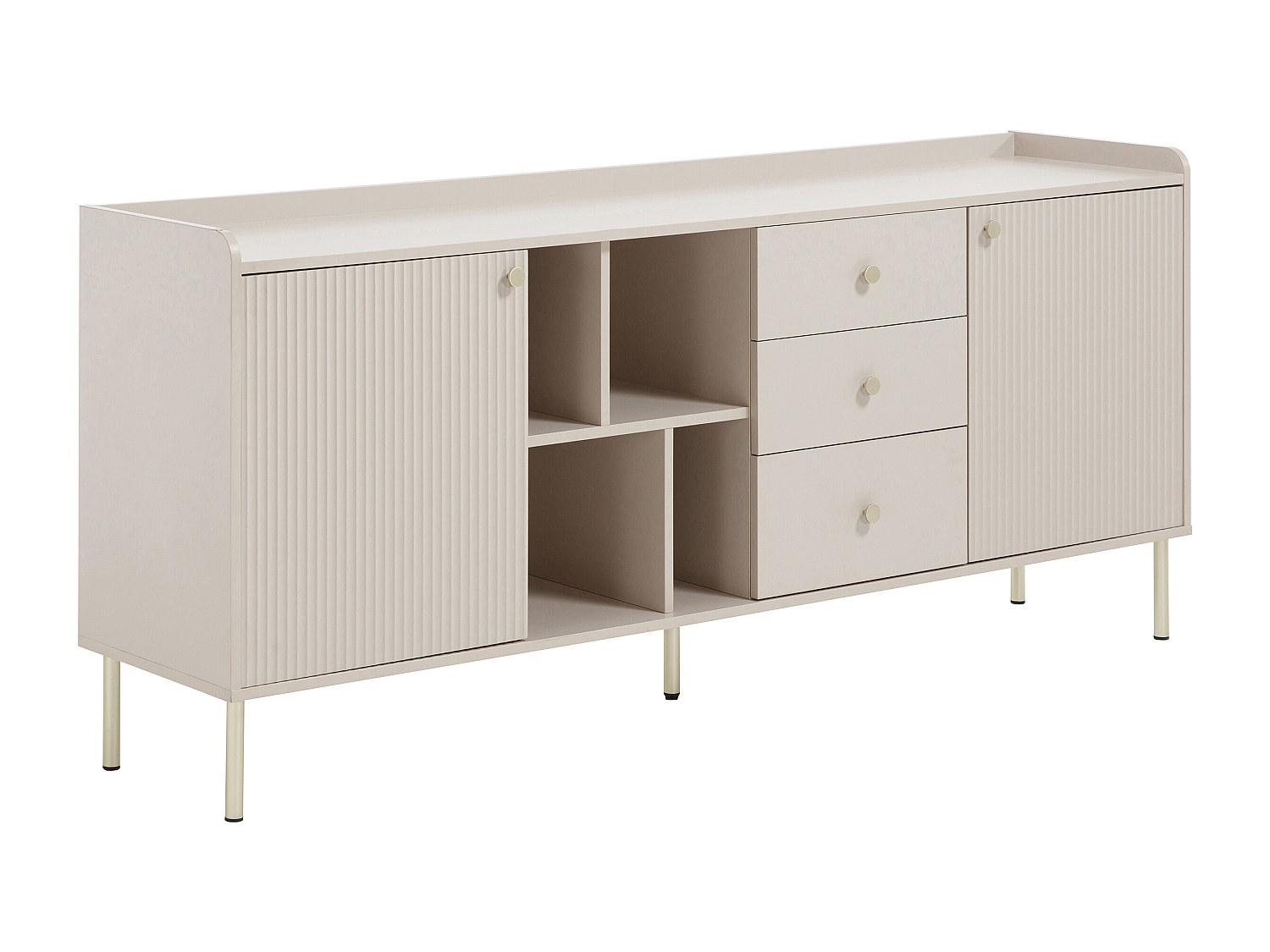 Sideboard mit 2 Türen, 3 Schubladen und 4 Fächern – Beige & Gold – LUNAOR günstig online kaufen
