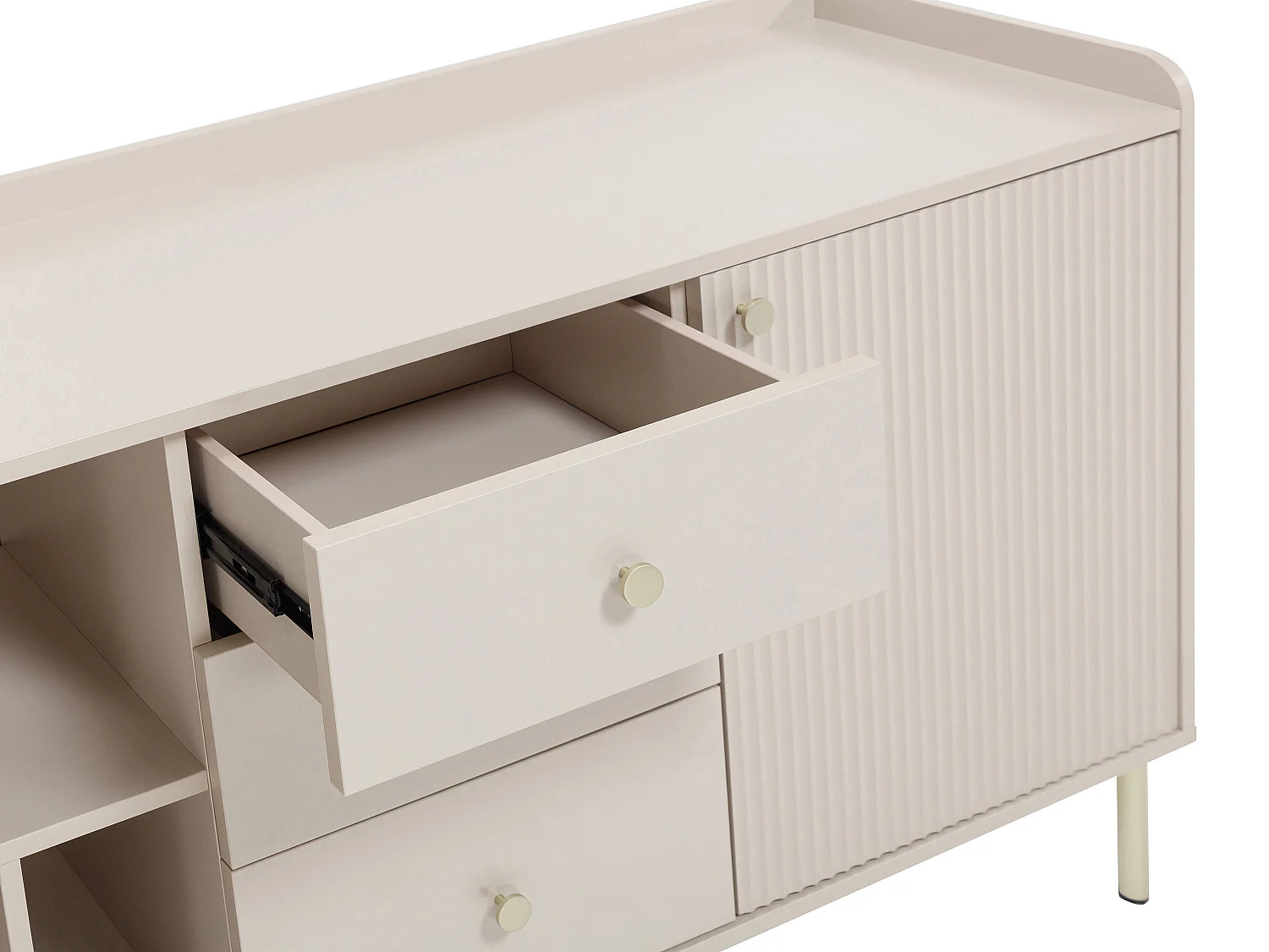 Buffet avec 2 portes, 3 tiroirs et 4 niches - Beige et doré - LUNAOR