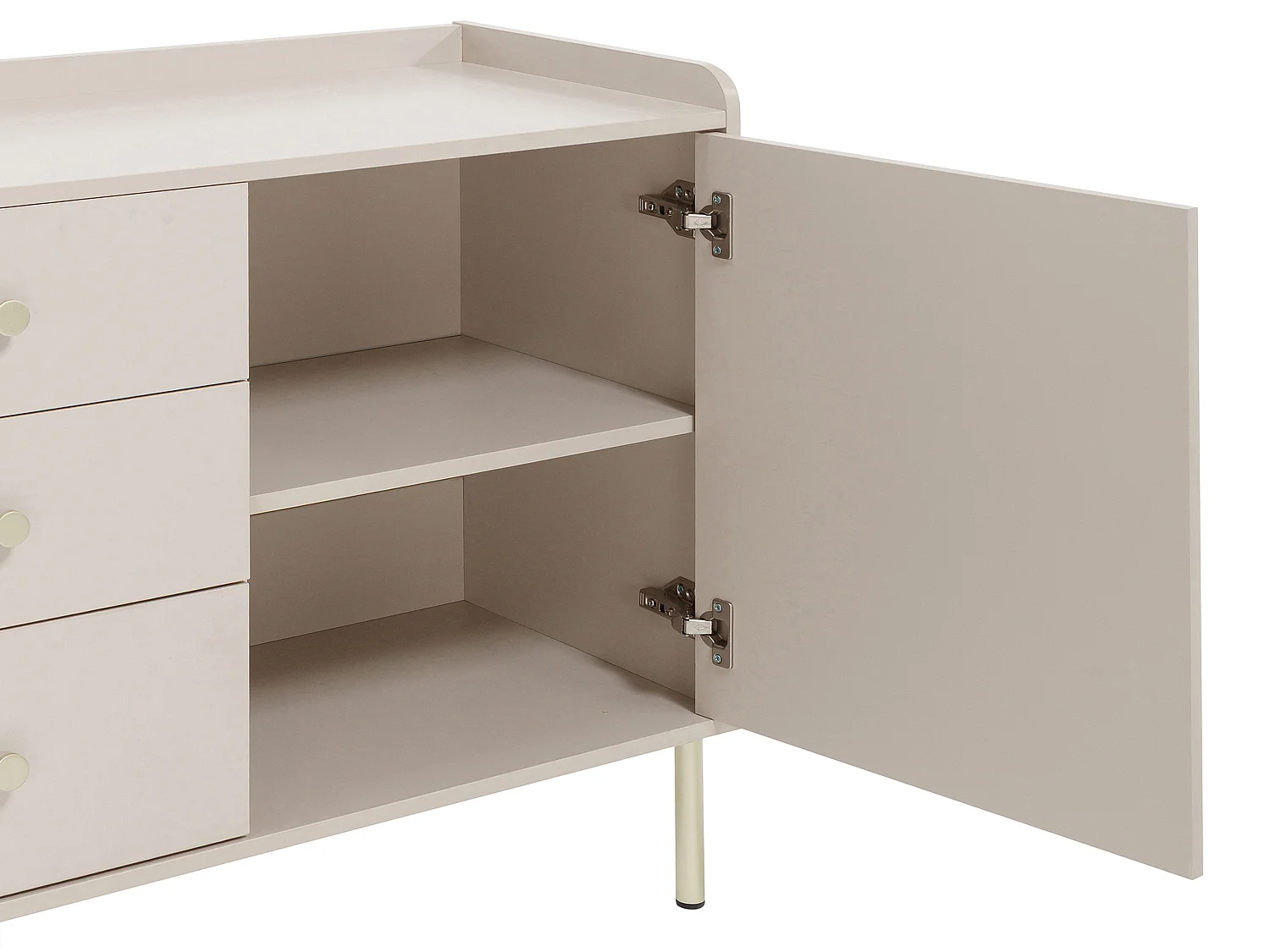 Buffet avec 2 portes, 3 tiroirs et 4 niches - Beige et doré - LUNAOR