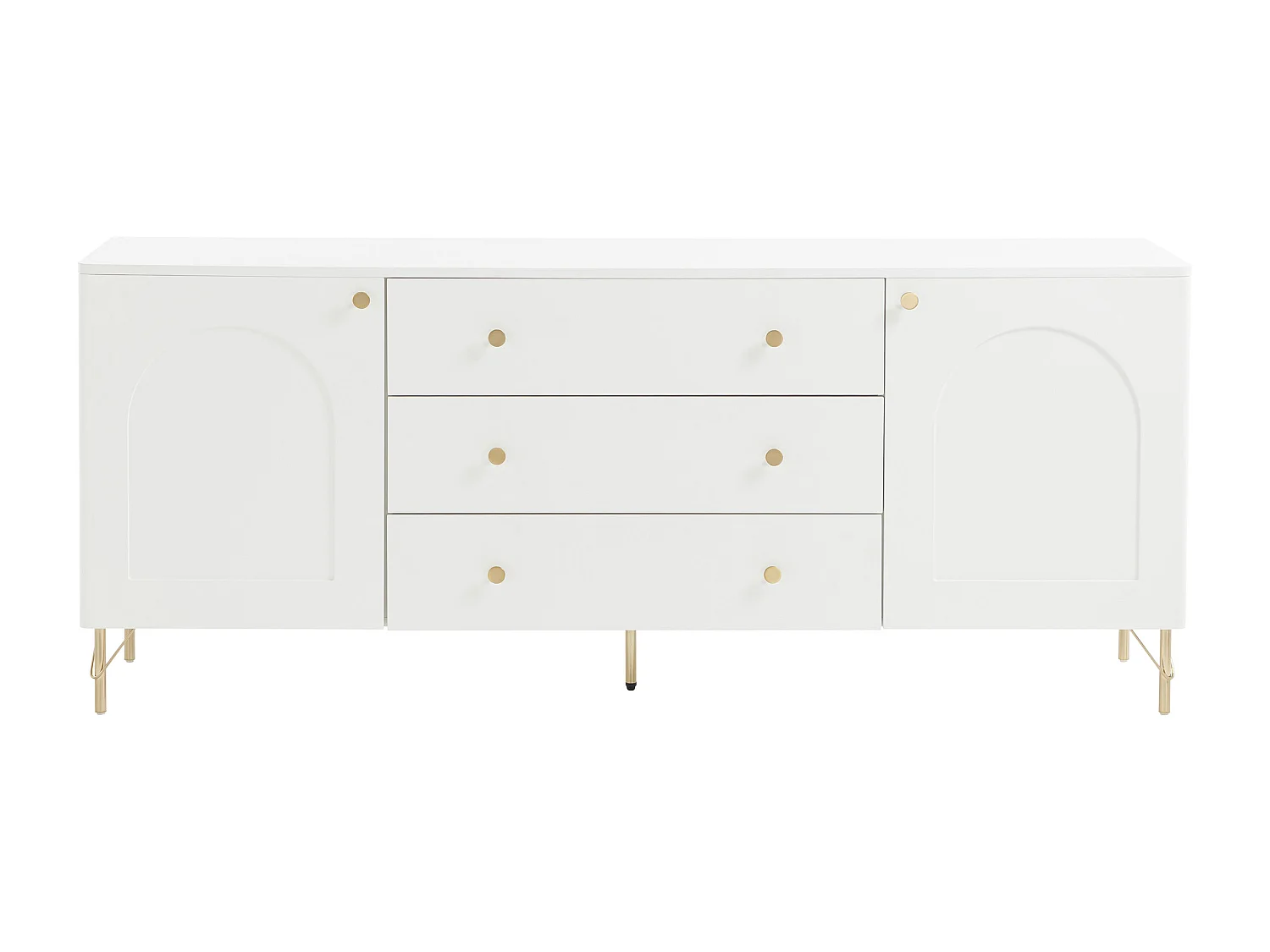 Buffet avec 2 portes et 3 tiroirs - Blanc et doré - ALOBARA