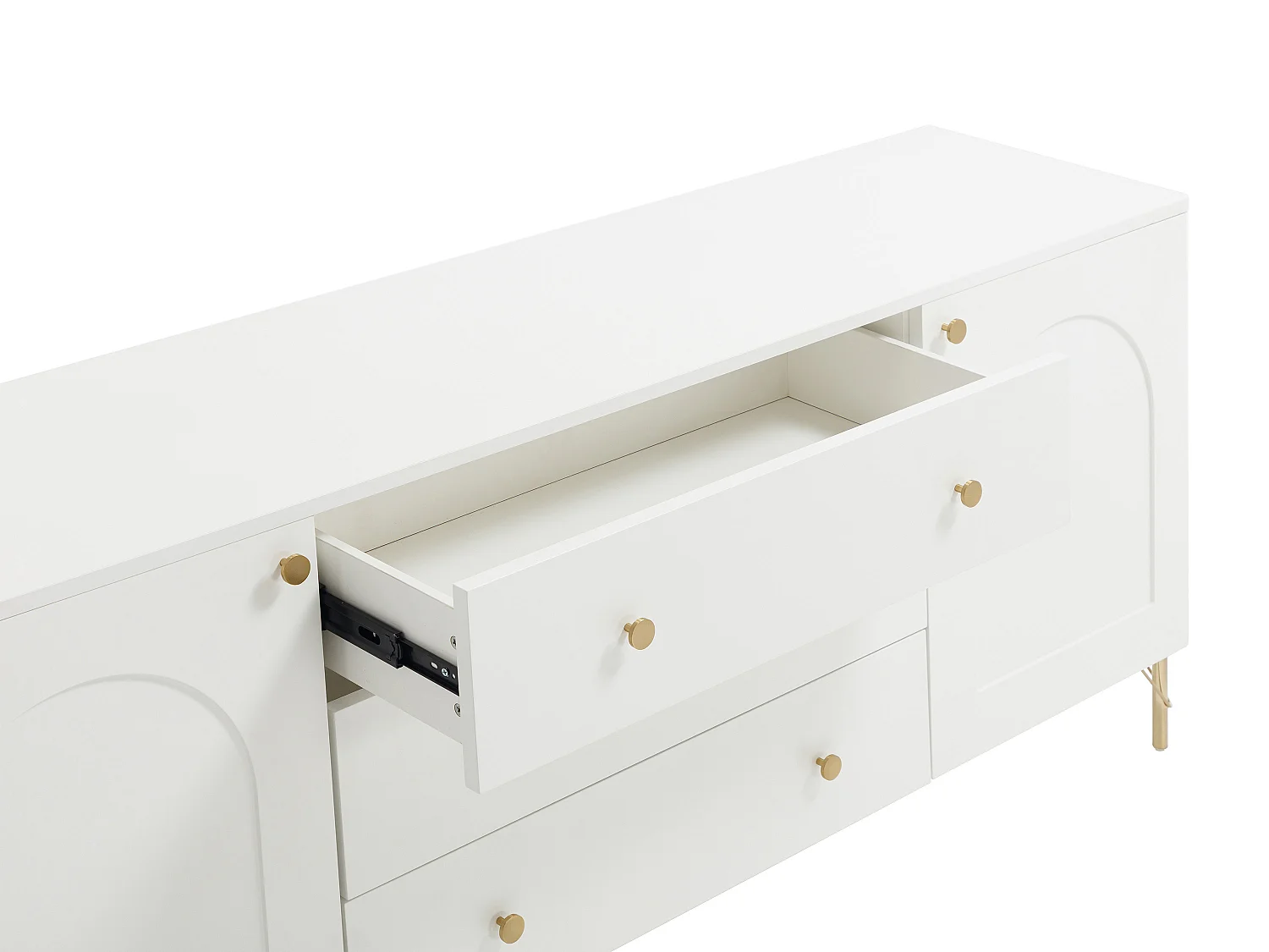 Buffet avec 2 portes et 3 tiroirs - Blanc et doré - ALOBARA