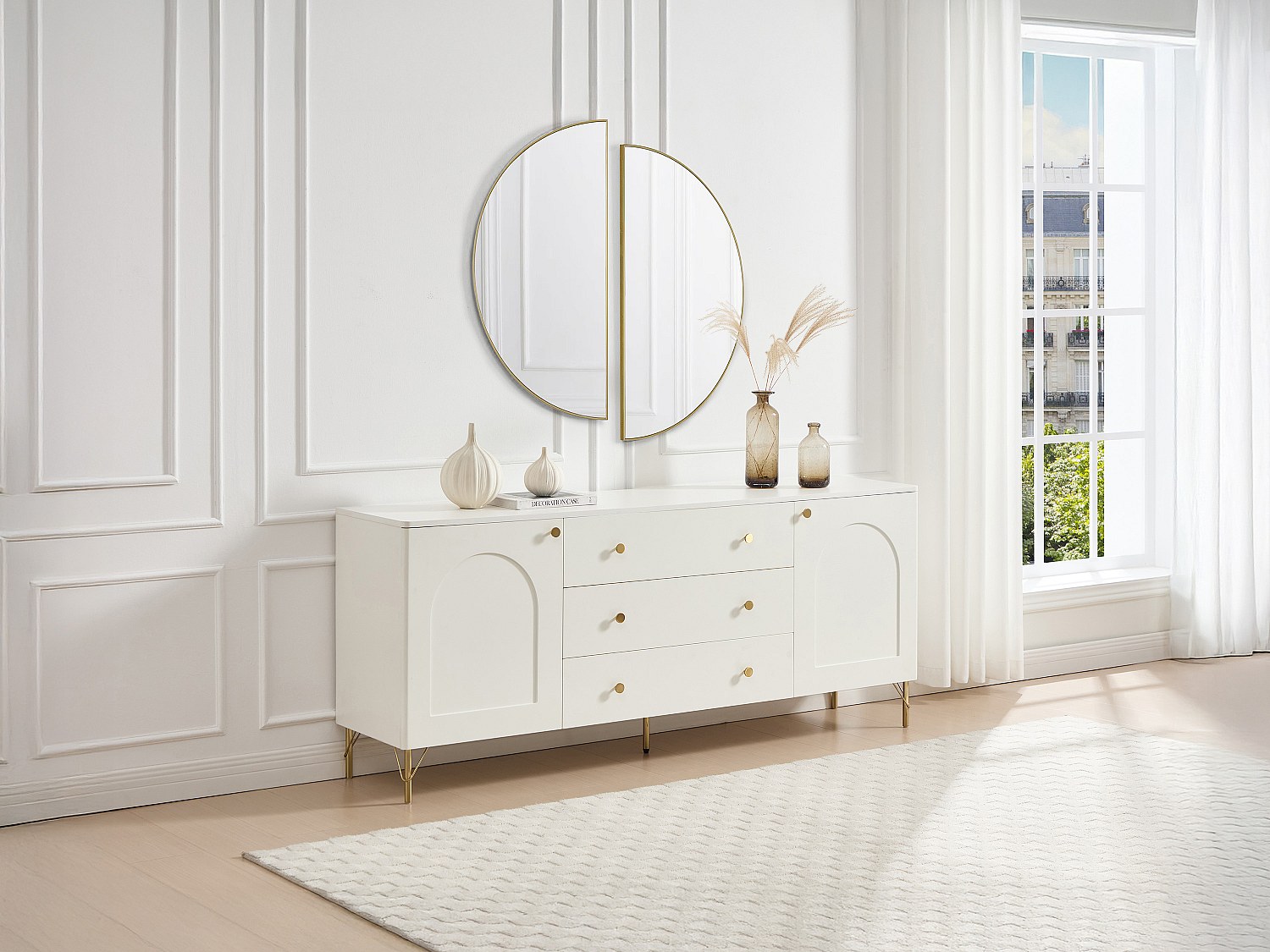 Buffet ALOBARA mit 2 Türen und 3 Schubladen – Weiß & Gold – ALOBARA günstig online kaufen