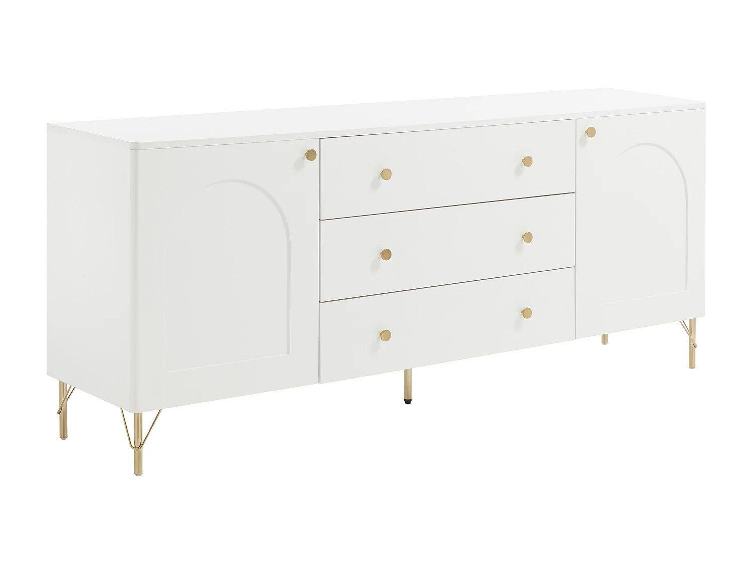 Buffet avec 2 portes et 3 tiroirs - Blanc et doré - ALOBARA