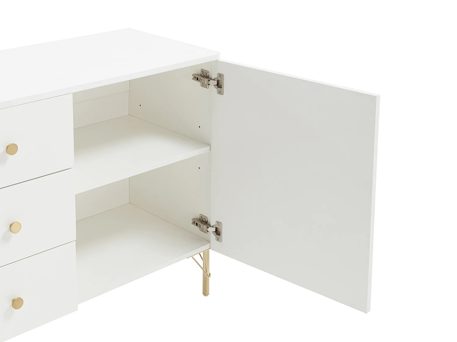 Buffet avec 2 portes et 3 tiroirs - Blanc et doré - ALOBARA