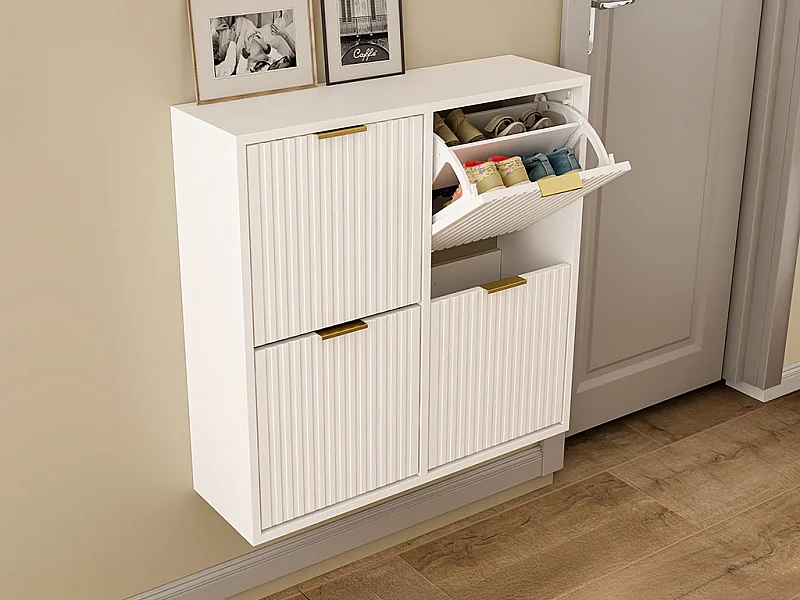 Mobile porta scarpe 4 scomparti a ribalta Bianco e dorato - FRALYN di Pascal Morabito