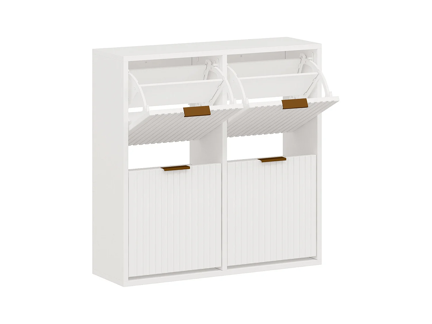 Meuble à chaussures avec 4 compartiments abattants - Blanc et doré - FRALYN de Pascal Morabito