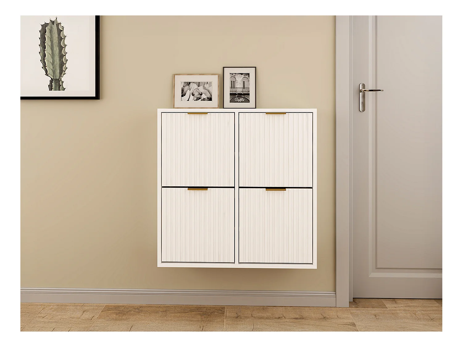 Meuble à chaussures avec 4 compartiments abattants - Blanc et doré - FRALYN de Pascal Morabito