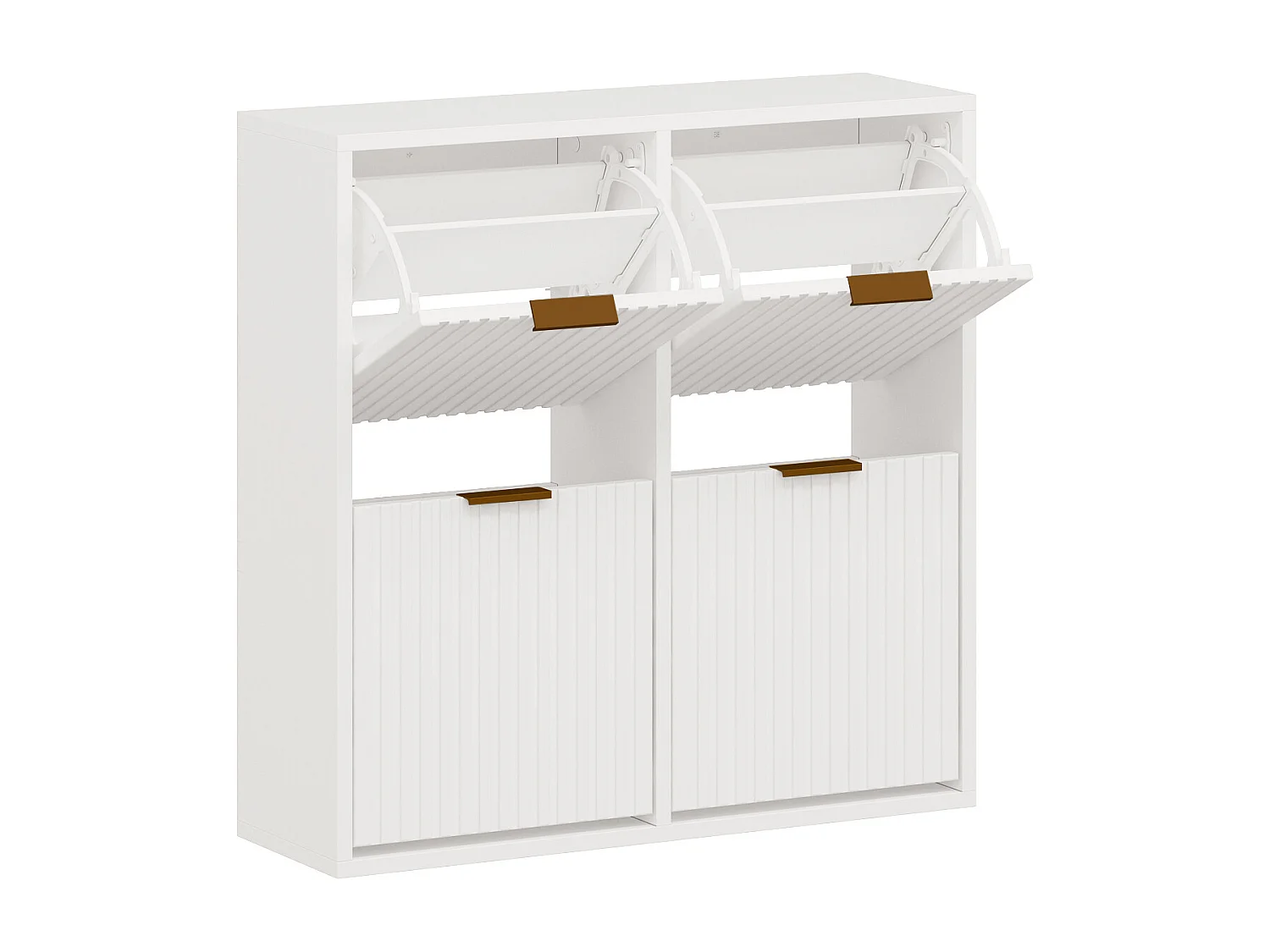 Meuble à chaussures avec 4 compartiments abattants - Blanc et doré - FRALYN de Pascal Morabito