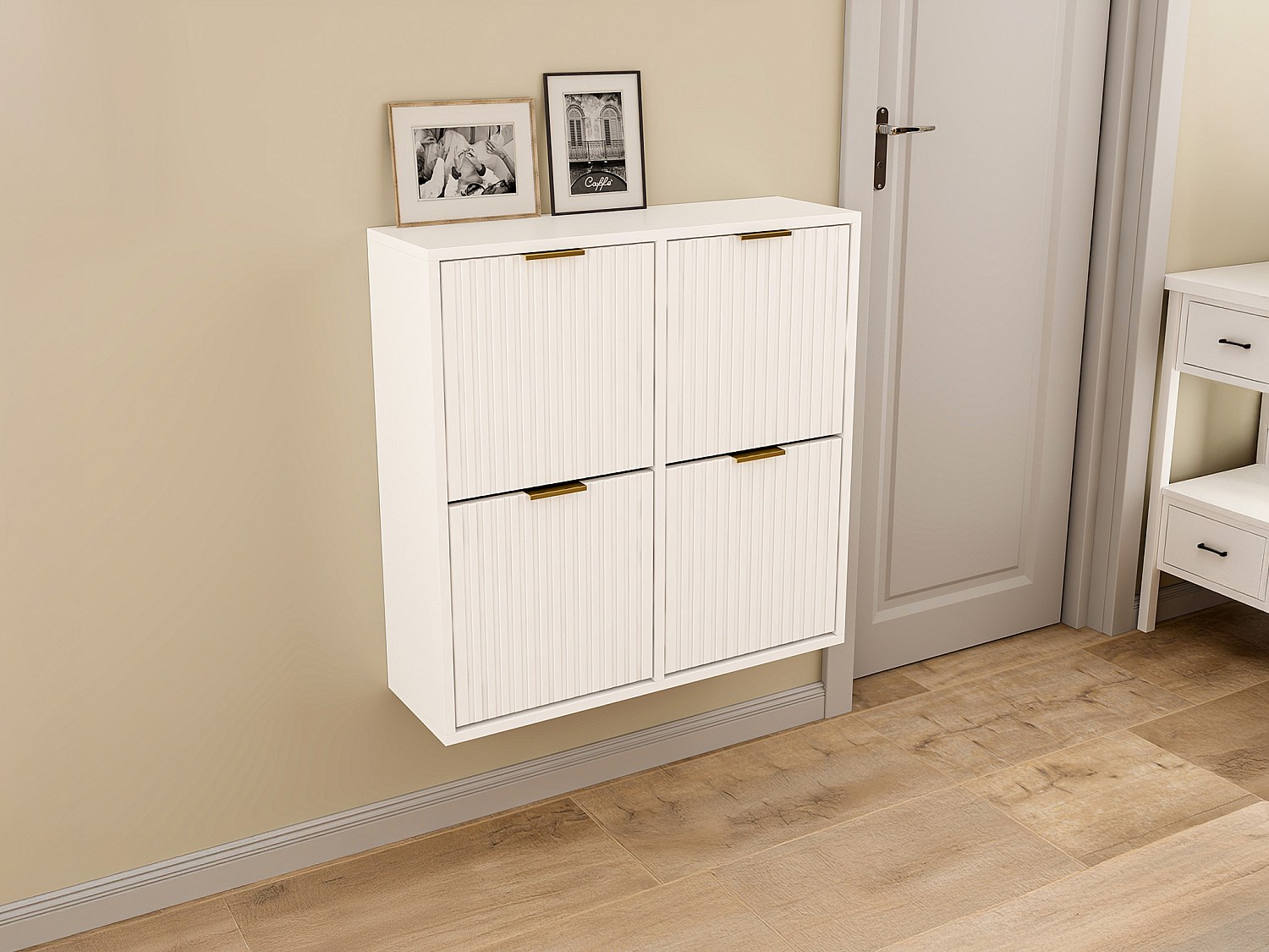 Schuhschrank mit 4 Klappfächern - Weiß und Gold - FRALYN von Pascal Morabit günstig online kaufen