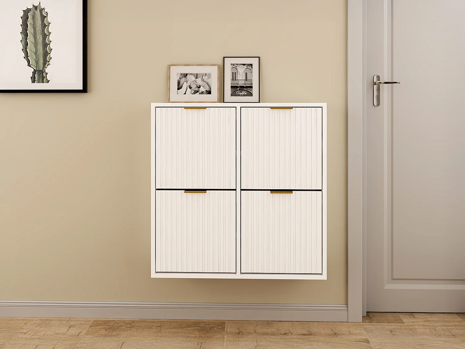 Meuble à chaussures avec 4 compartiments abattants - Blanc et doré - FRALYN de Pascal Morabito