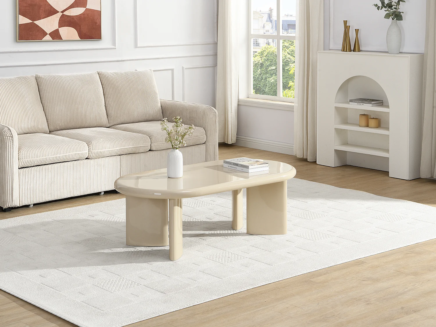 Table basse en MDF - Beige laqué - TABEMI