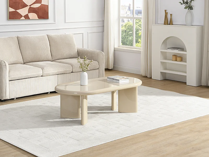 Table basse en MDF - Beige laqué - TABEMI