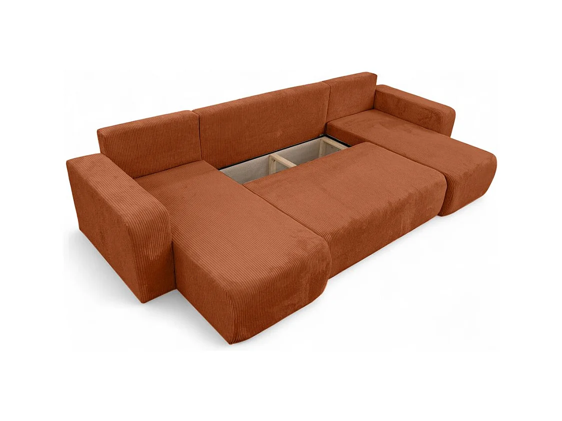 Canapé d'angle ALYA panoramique convertible 6 places en velours cotelé - Terracotta