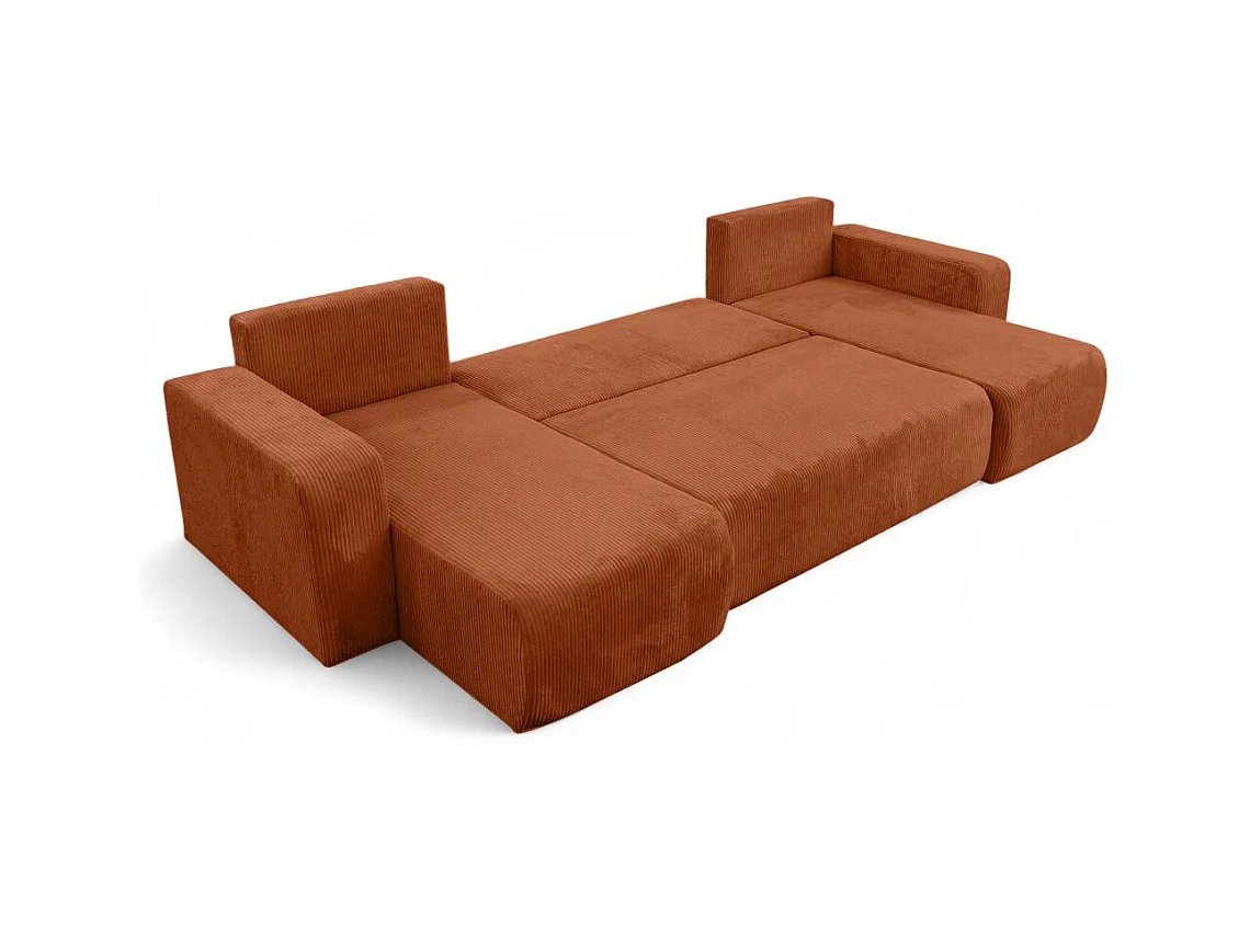 Canapé d'angle ALYA panoramique convertible 6 places en velours cotelé - Terracotta