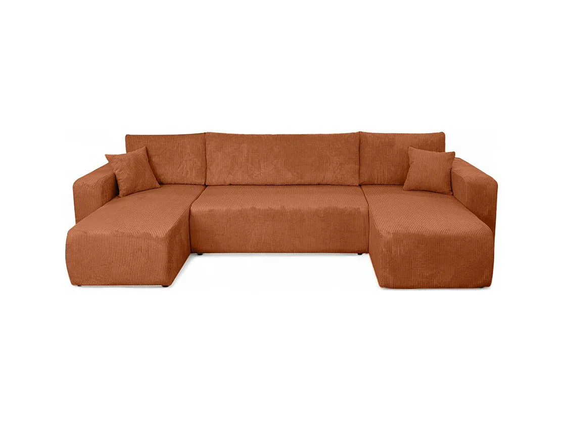 Canapé d'angle ALYA panoramique convertible 6 places en velours cotelé - Terracotta