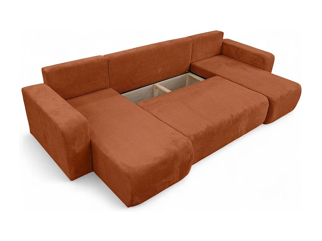 Canapé d'angle ALYA panoramique convertible 6 places en velours cotelé - Terracotta