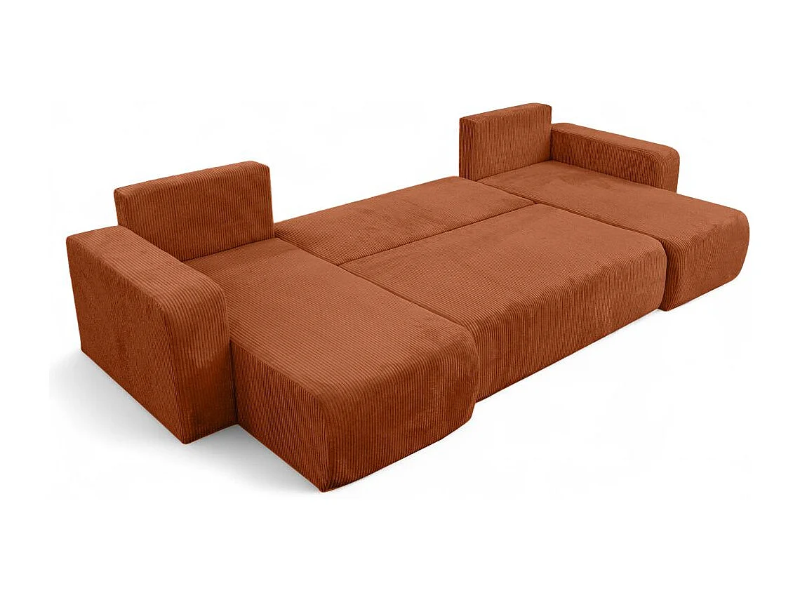 Canapé d'angle ALYA panoramique convertible 6 places en velours cotelé - Terracotta