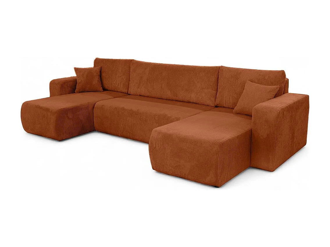 Canapé d'angle ALYA panoramique convertible 6 places en velours cotelé - Terracotta