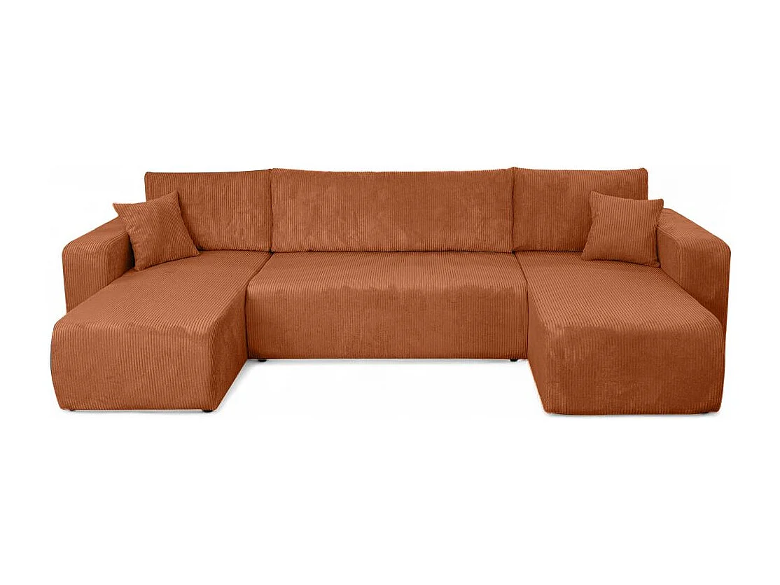 Canapé d'angle ALYA panoramique convertible 6 places en velours cotelé - Terracotta