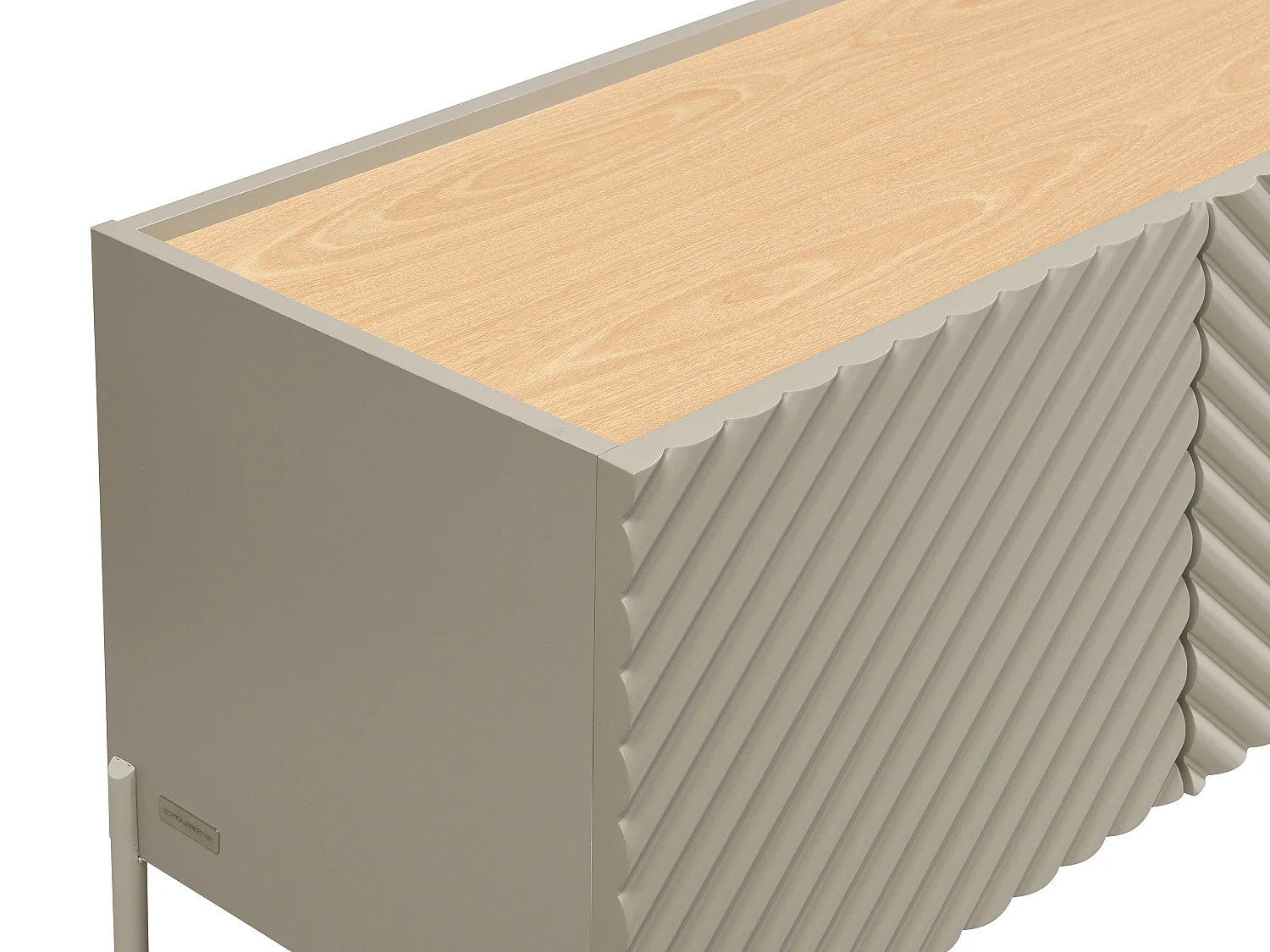 Meuble TV 3 portes et 2 niches avec LEDs en MDF et verre trempé fumé - Beige et naturel clair - TASIBA