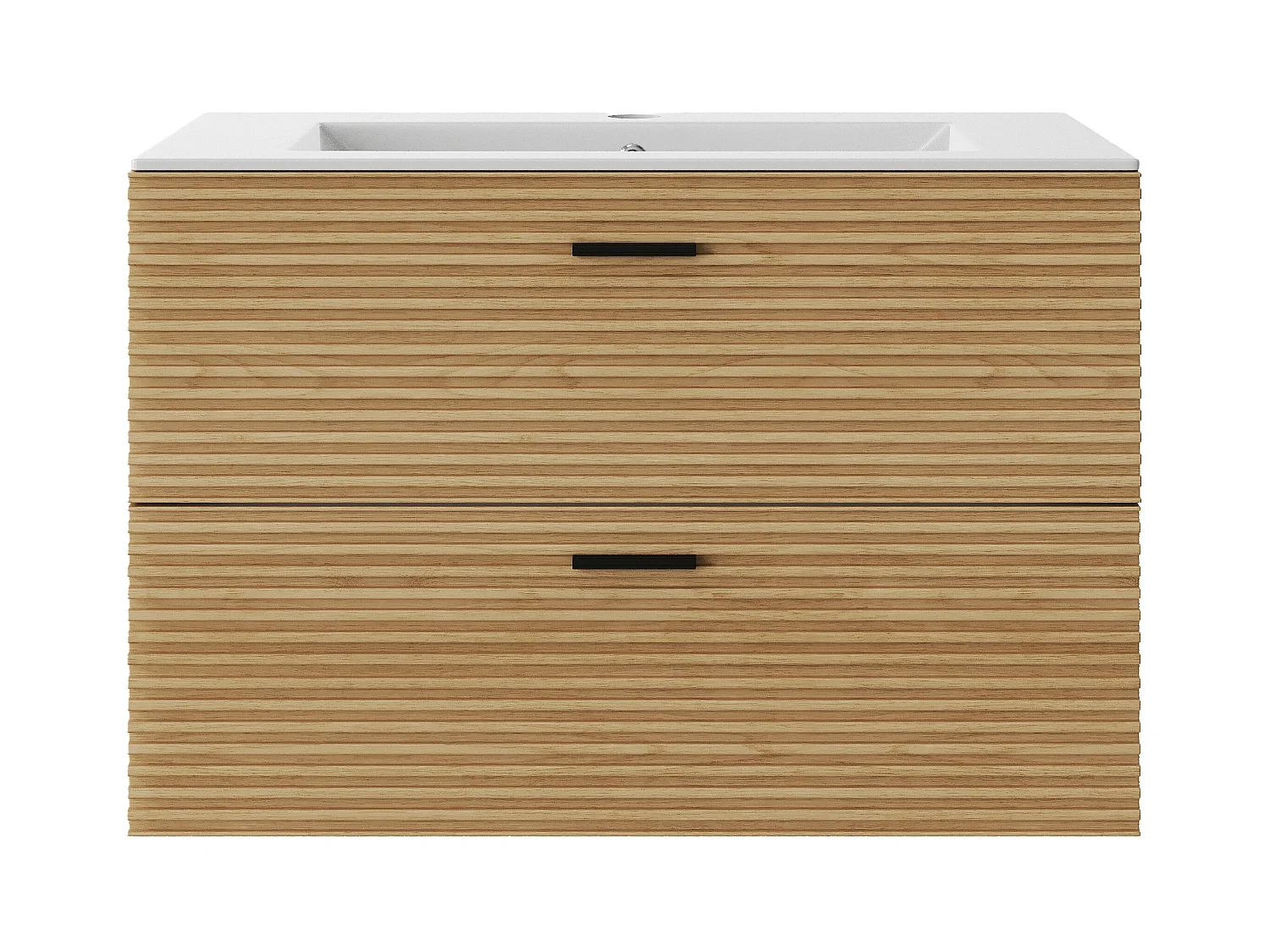 Meuble de salle de bain suspendu strié avec vasque à encastrer - 2 tiroirs - Naturel clair - 80 cm - SARONE