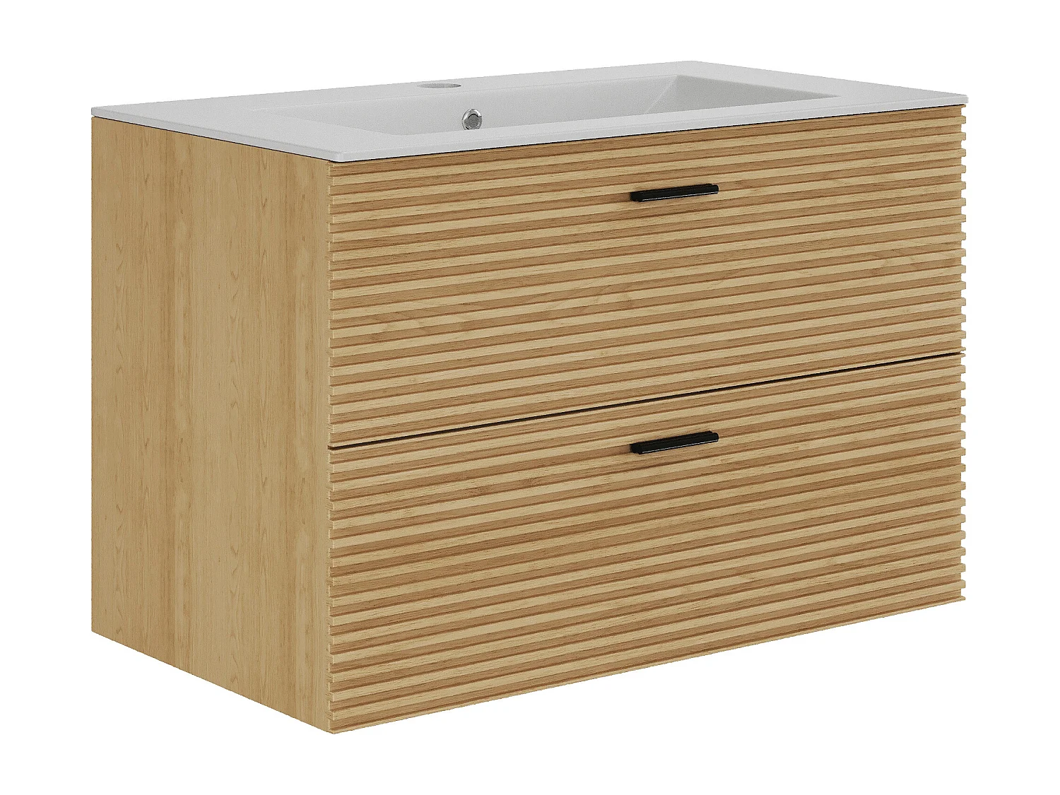 Meuble de salle de bain suspendu strié avec vasque à encastrer - 2 tiroirs - Naturel clair - 80 cm - SARONE