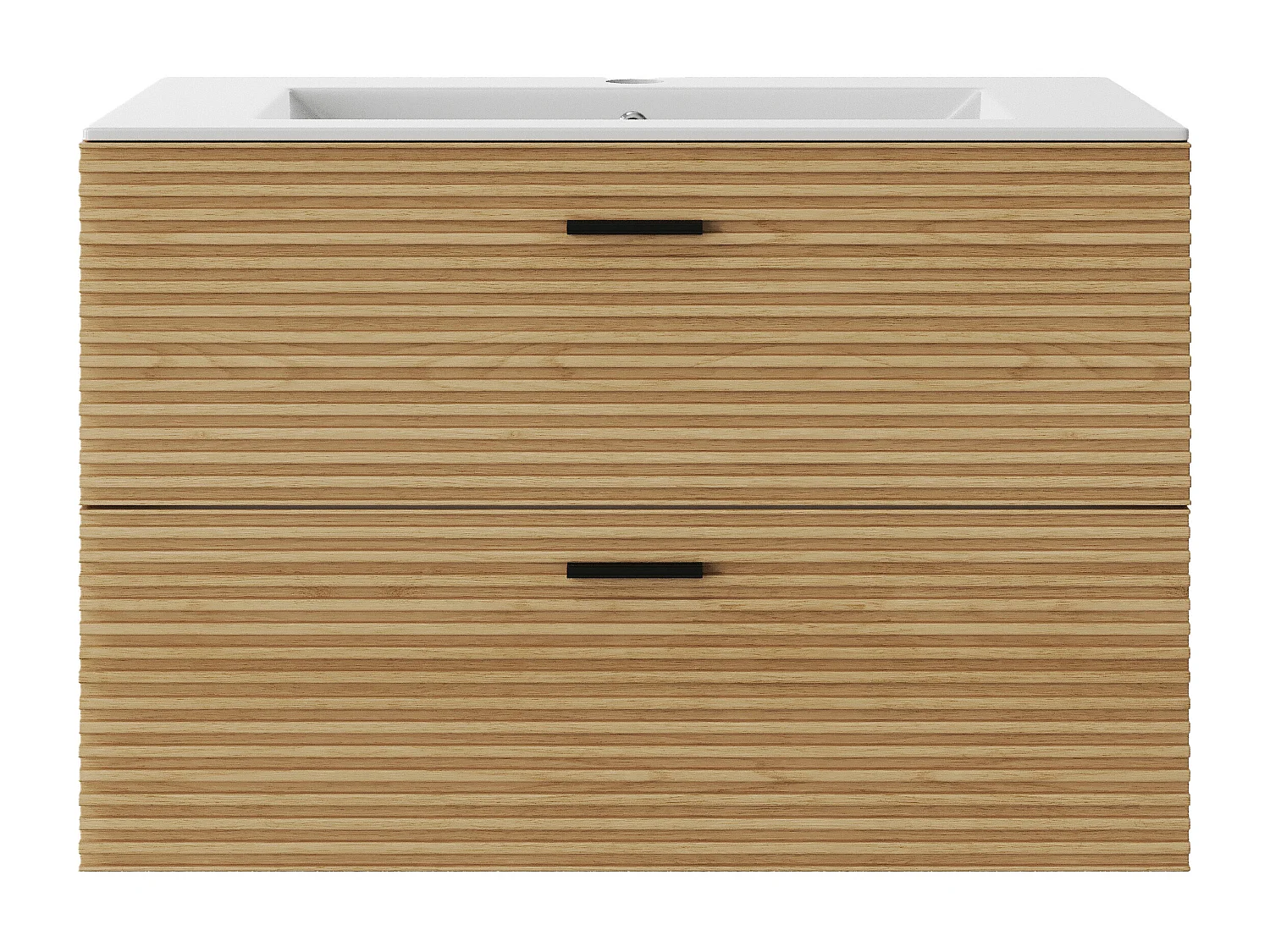 Meuble de salle de bain suspendu strié avec vasque à encastrer - 2 tiroirs - Naturel clair - 80 cm - SARONE