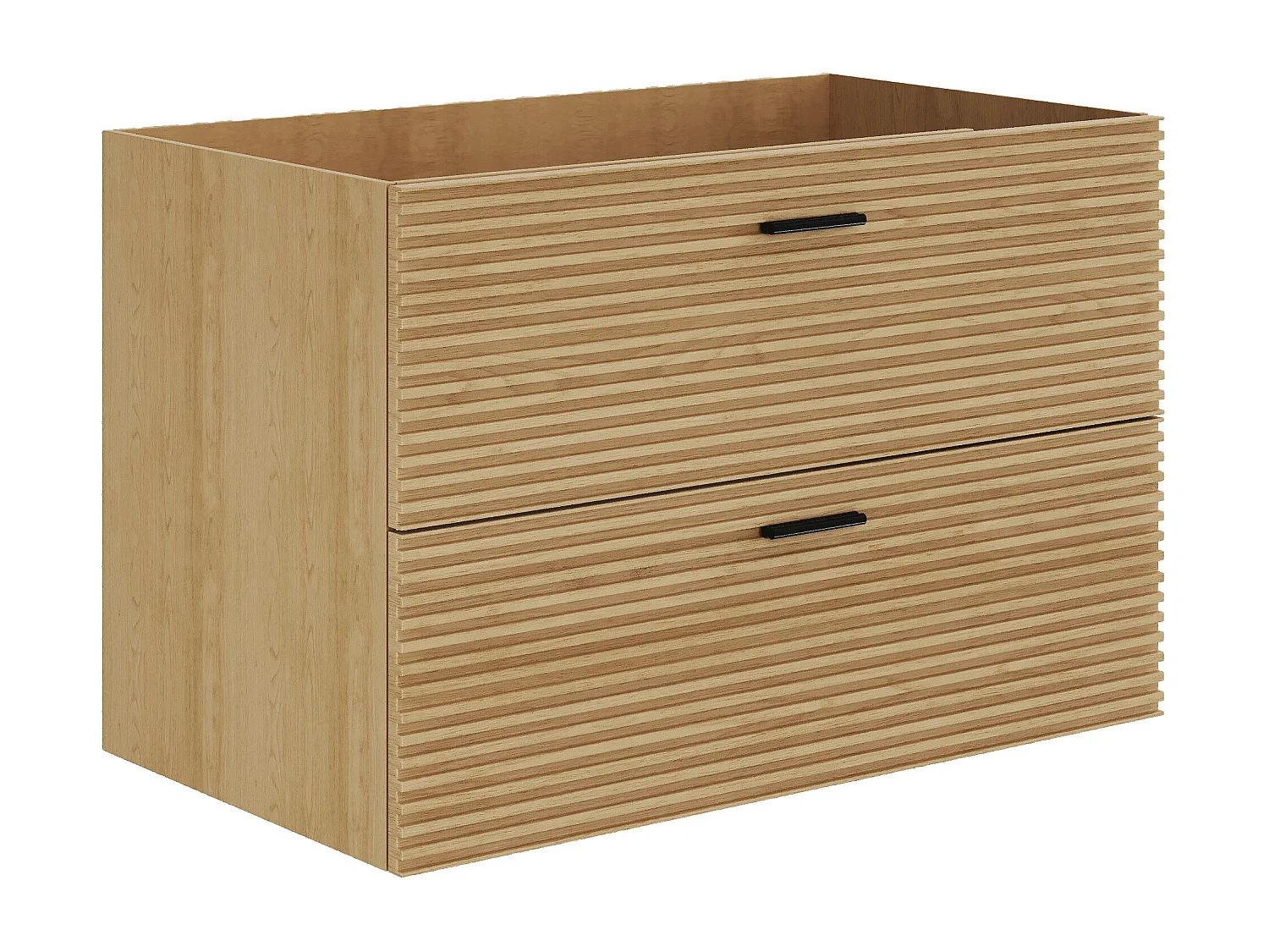 Meuble de salle de bain suspendu strié avec vasque à encastrer - 2 tiroirs - Naturel clair - 80 cm - SARONE