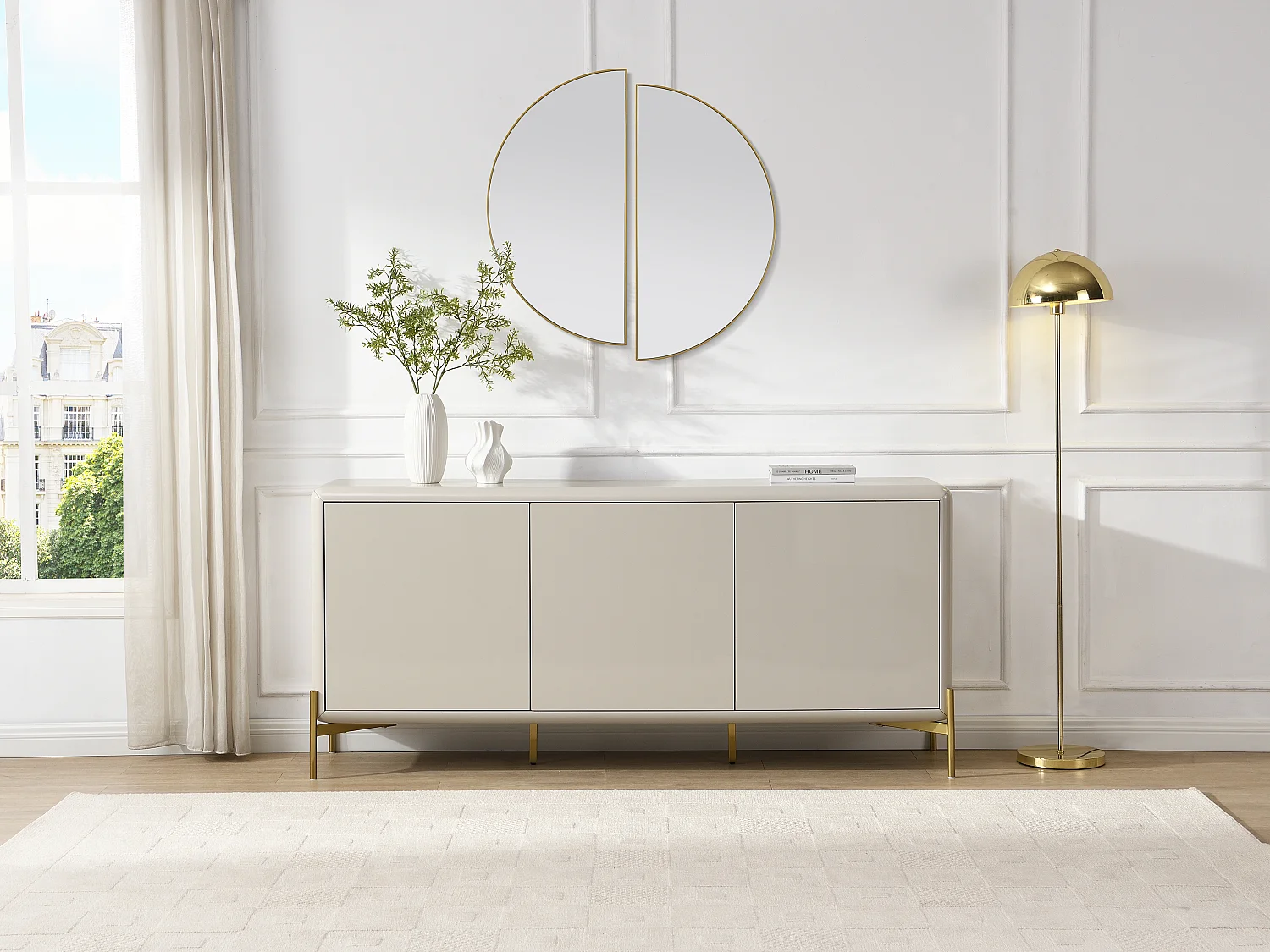 Buffet avec 3 portes en MDF - Beige et doré - LYBAKA