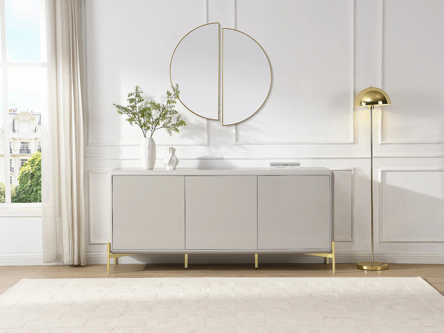 Buffet avec 3 portes en MDF - Beige et doré - LYBAKA