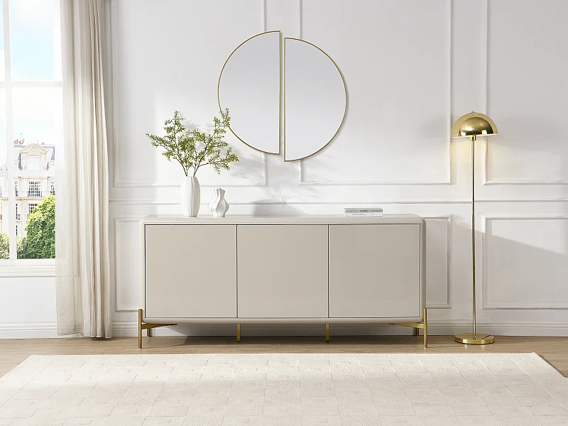 Buffet avec 3 portes en MDF - Beige et doré - LYBAKA